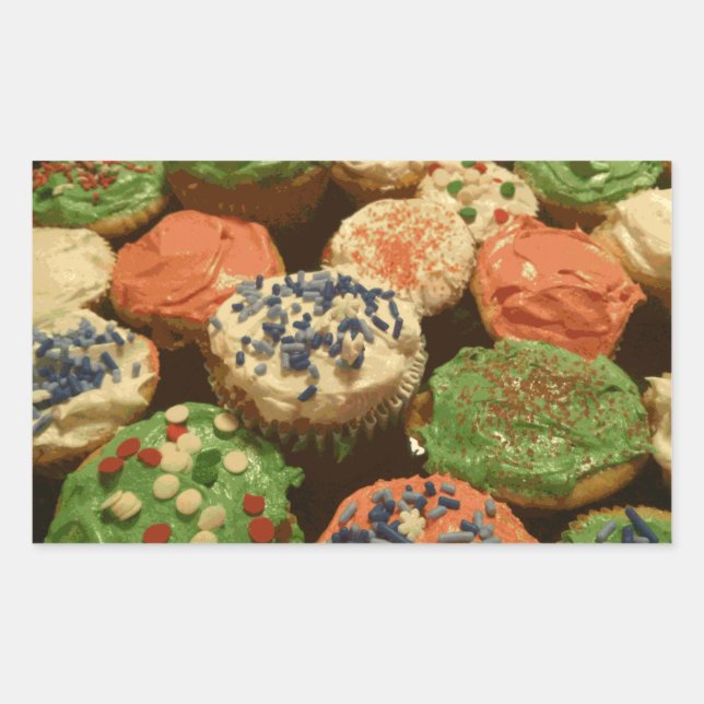 Christmas Cupcakes with Sprinkles Rectangular Sticker (Front)