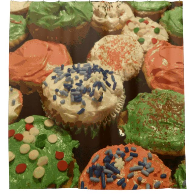 Christmas Cupcakes with Sprinkles Shower Curtain (Front)