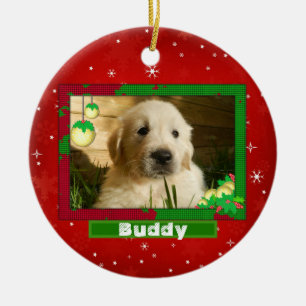 Christmas Custom Dog Pet Photo Text Name Red Ceramic Tree Decoration
