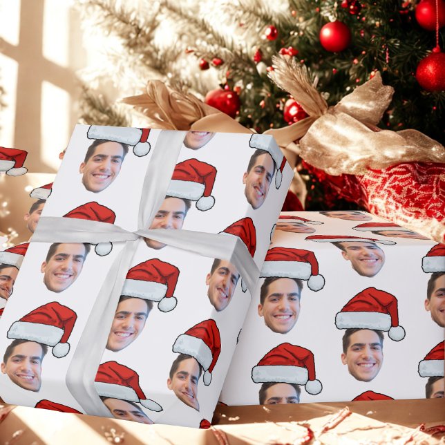 Christmas Custom Face Photo Santa Hat  Gift Wrapping Paper (Creator Uploaded)
