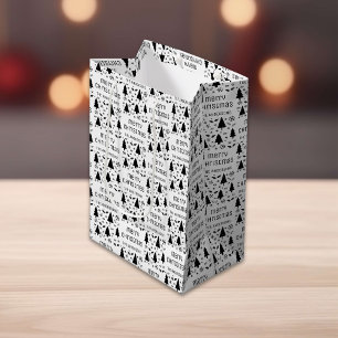 Christmas Custom Family Name Black White Medium Gift Bag