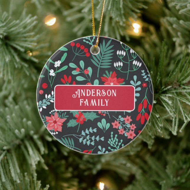 Christmas custom family name flower pattern ceramic tree decoration (Tree)