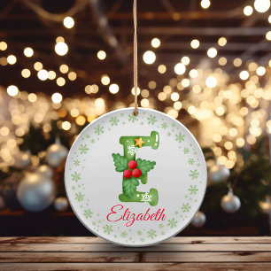 Christmas Custom Initials Modern Family Monogram Ceramic Tree Decoration