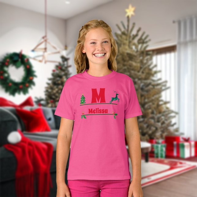 Christmas Custom Monogram & Name Kids T-Shirt (Creator Uploaded)
