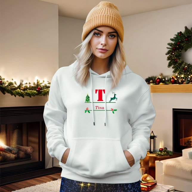 Christmas Custom Monogram & Name Women Hoodie (Creator Uploaded)