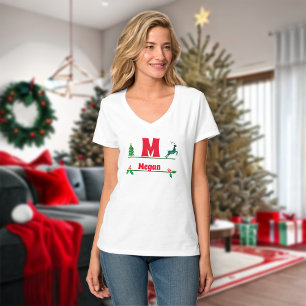 Christmas Custom Monogram & Name Women T-Shirt