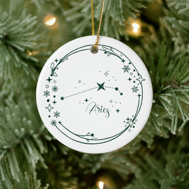 Christmas Custom Name Aries Zodiac Sign Green Ceramic Tree Decoration (Tree)