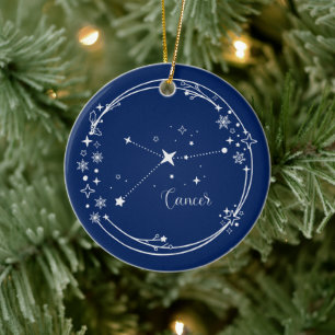 Christmas Custom Name Cancer Zodiac Blue Silver Ceramic Tree Decoration