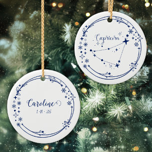 Christmas Custom Name Capricorn Zodiac Sign Blue Ceramic Tree Decoration
