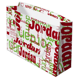 Christmas Custom Name Pattern White  Red Green  Large Gift Bag