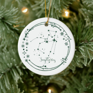 Christmas Custom Name Sagittarius Zodiac Green Ceramic Tree Decoration