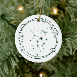 Christmas Custom Name Virgo Zodiac Sign Green Ceramic Tree Decoration