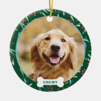 Christmas Custom Pet Photo Leaves Berries Ceramic Tree Decoration