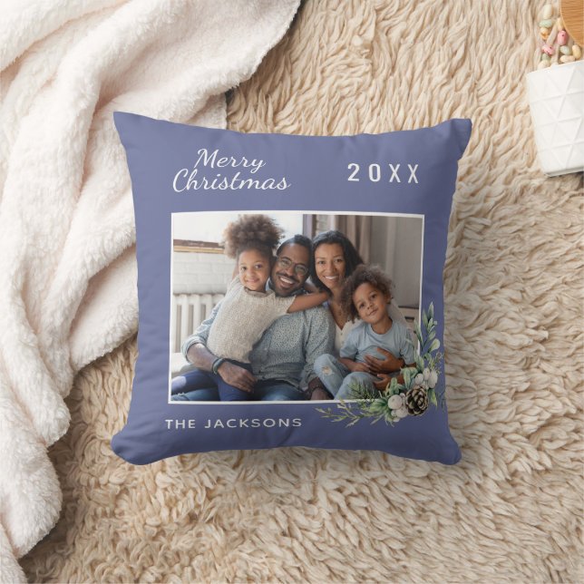 Christmas custom photo blue cone pine name cushion (Blanket)