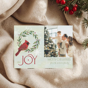 Christmas Custom Photo Cardinal in Wreath Card
