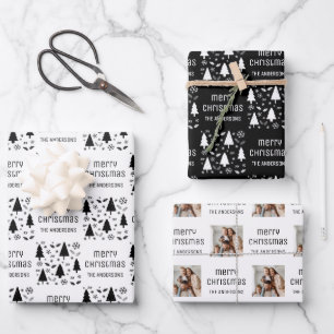 Christmas Custom Photo Family Black and White Wrapping Paper Sheet