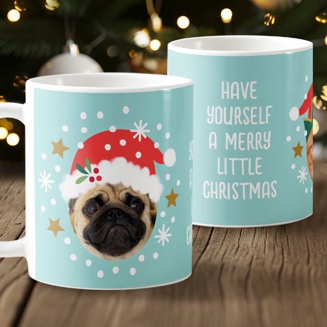 Christmas Custom Photo Funny Elf Santa Pet Blue Coffee Mug (Creator Uploaded)