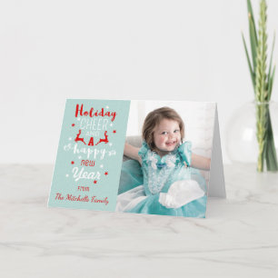 Christmas Custom Photo Mint White Red Typography Holiday Card