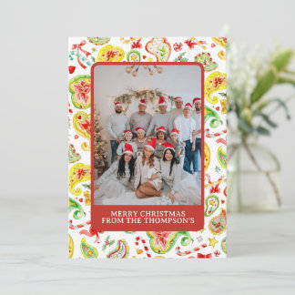 Christmas custom photo paisley watercolor holiday card