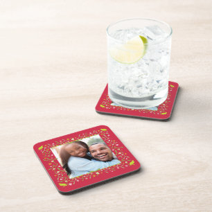 Christmas custom photo red partridge and mistletoe coaster