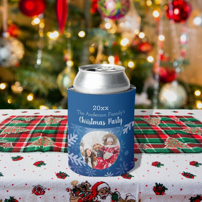 Christmas custom photo snowflakes blue winter can cooler (Creator Uploaded)
