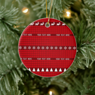 Christmas Custom Text Red White Knitted Sweater Ceramic Tree Decoration