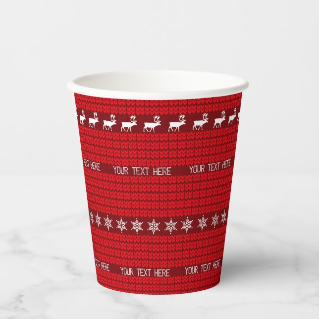 Christmas Custom Text Red White Knitted Sweater Paper Cups (Front)
