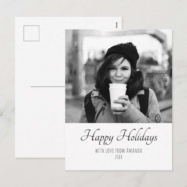 Christmas Custom Trendy Script Photo Holiday Postcard (Front/Back)