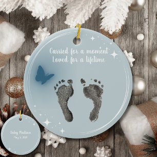 Christmas Custom Your Baby Foot Prints Butterfly Ceramic Tree Decoration