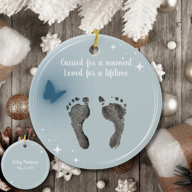 Christmas Custom Your Baby Foot Prints Butterfly Ceramic Tree Decoration (Creator Uploaded)