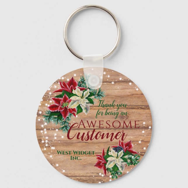 Christmas Customer Thank You Floral Rustic Key Ring (Front)