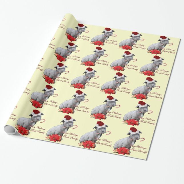 Christmas  customizeable pitbull  wrapping paper (Unrolled)