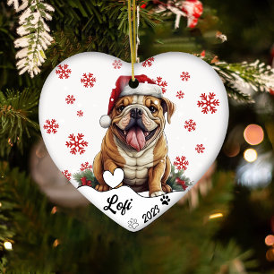 Christmas Cute American Bulldog Personalised Ceramic Tree Decoration