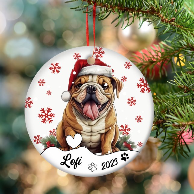 Christmas Cute American Bulldog Personalised Ceramic Tree Decoration (Creator Uploaded)