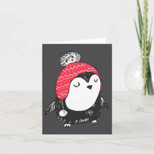Christmas Cute Baby Penguin Wearing Winter Hat W_e Card