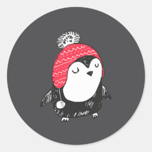 Christmas Cute Baby Penguin Wearing Winter Hat W_e Classic Round Sticker