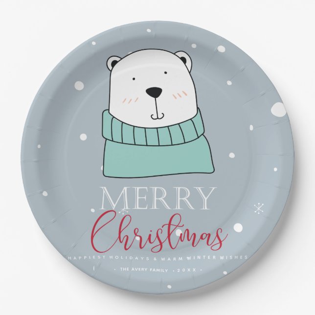 Christmas Cute Bear Personalised Paper Plate (Front)