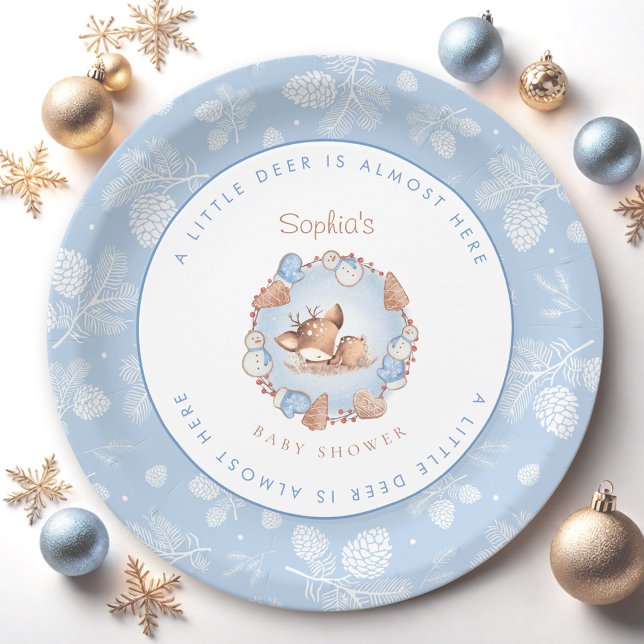 Christmas Cute Blue Deer Boy Baby Shower  Paper Plate (Christmas Cute Blue Deer Boy Baby Shower Paper Plates)
