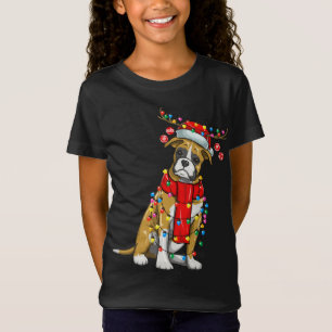 Christmas Cute Boxer Dog Holiday Lights With Antle T-Shirt