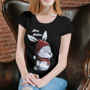 Christmas Cute Bunny Red Hat T-Shirt