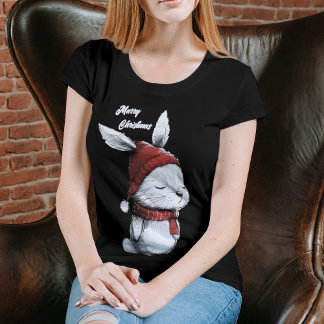 Christmas Cute Bunny Red Hat T-Shirt