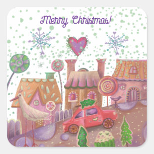 christmas cute car square sticker