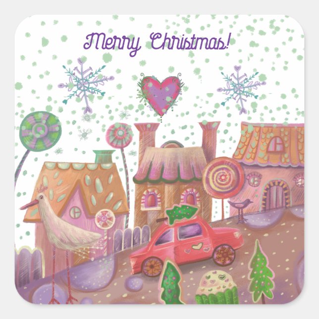 christmas  cute car square sticker (Front)