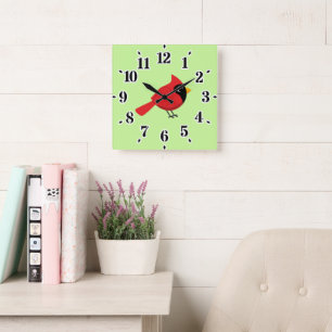 Christmas Cute Cartoon Red Cardinal Square Wall Clock
