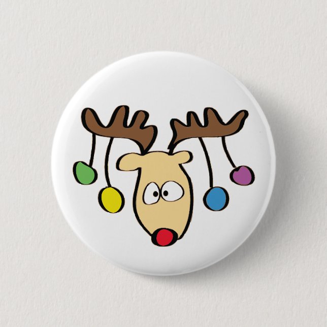 Christmas Cute Cartoon Red Nose Reindeer 6 Cm Round Badge (Front)