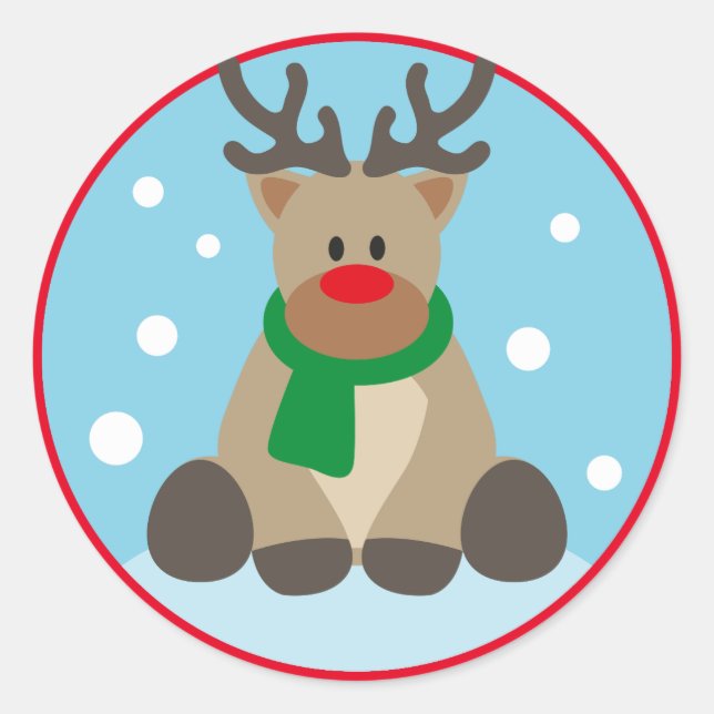 Christmas Cute Cartoon Rudolph Reindeer Classic Round Sticker (Front)