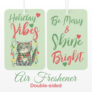 Christmas cute cat holiday green red car air freshener
