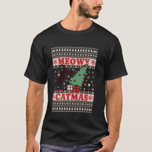 Christmas Cute Cat Jumping From Tree Xmas Meowy Ca T-Shirt
