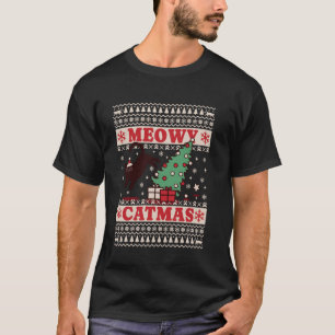 Christmas Cute Cat Jumping From Tree Xmas Meowy Ca T-Shirt