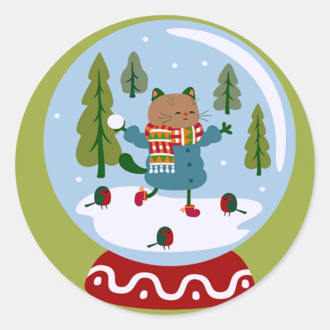 Christmas Cute Cat Snow Globe Sticker (Front)